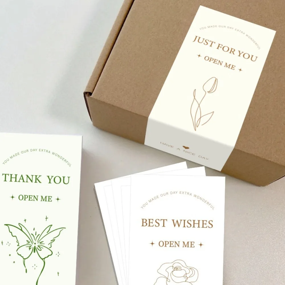 50pcs Rectangular Thank You Sticker Handmade Flowers Pattern Seal Labels 6x15cm Gift Box Package Decor for Birthday Wedding