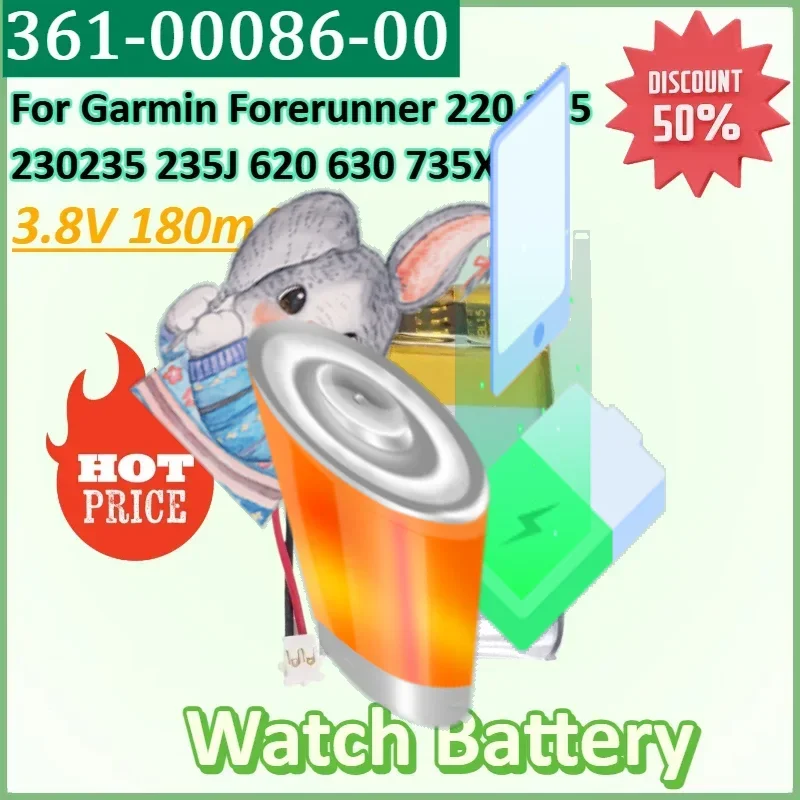 

361-00086-00 3.8V 180mAh Battery for Garmin Forerunner 220 225 230 235 235J 620 630 735XT Watch Replacement Batteries