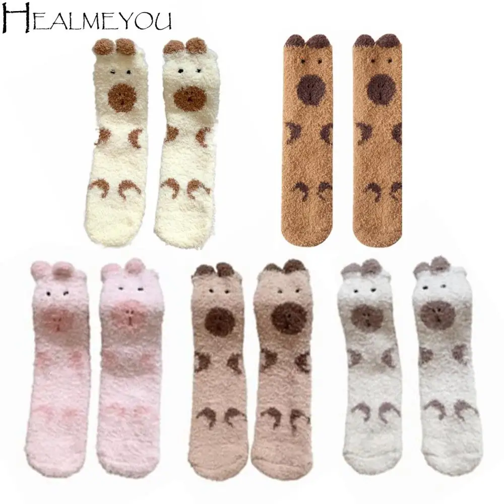 

5Pairs Fashion Plush Capybara Fleece Socks Warm Soft Sleeping Socks Women Kawaii Thicken Coral Fleece Socks Girls