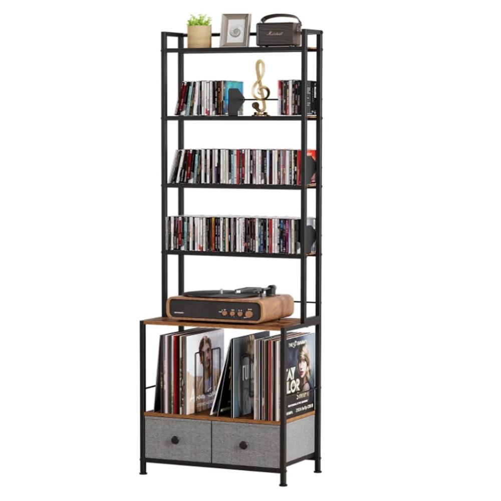 

DVD Storage Vinyl Record Storage Rack 6-Tier CD Rack Tower with Drawers for CDs DVDs Albums Books & Games DVD Shelf Organizer
