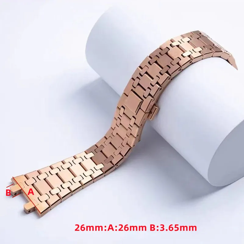 28mm Rose Gold Solid Stainless Steel watch Straps For AP AudemarsPiguet Royal Oak Off-Shore 15400ST 15407ST Watch Band Strap