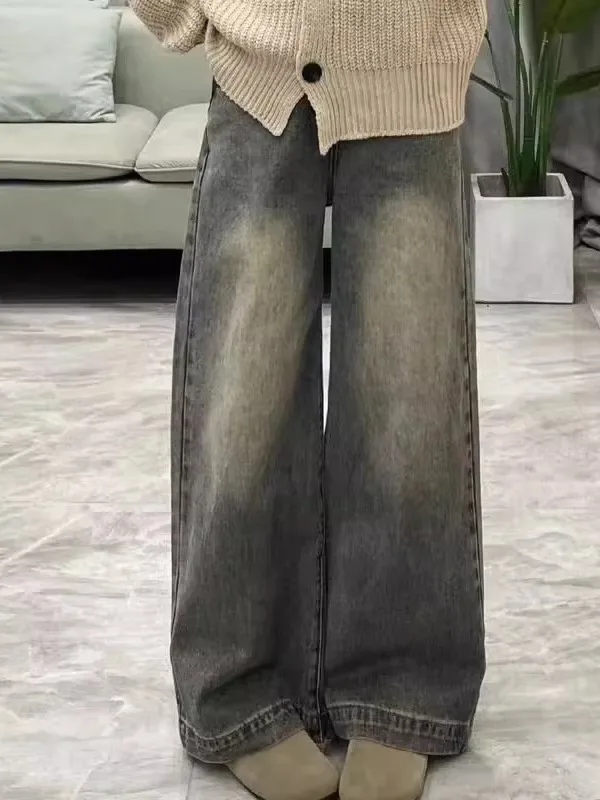 

High Waist Wide Leg Denim Jeans Women's Loose Lazy Pants Spring Autumn Casual Washed Effect Drapey Loose Fit plus Size