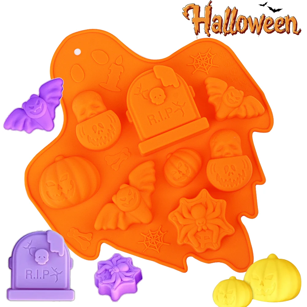 Halloween Horror-Themed Silicone Molds, Made of Food-Grade Silicone Material, Safe and Non-Toxic, Heat-Resistant, Easy to Demold, Suitable for Making Creative Works Such as Chocolate, Mousse, Fondant Cakes, Candles, or Resin Crafts, Specifically Designed for Holiday Baking and DIY Crafts