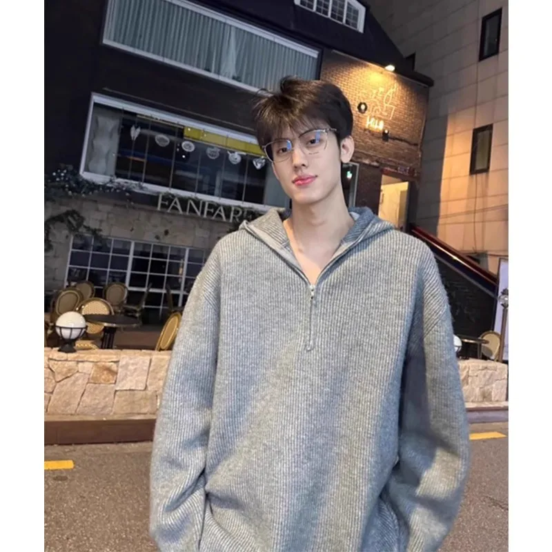 

Cleanfit Men's Hooded Knitted Sweater f Zip Thiened Autumn Winter Korean Sle Faion Brand Warm Polyester Fiber Long S...