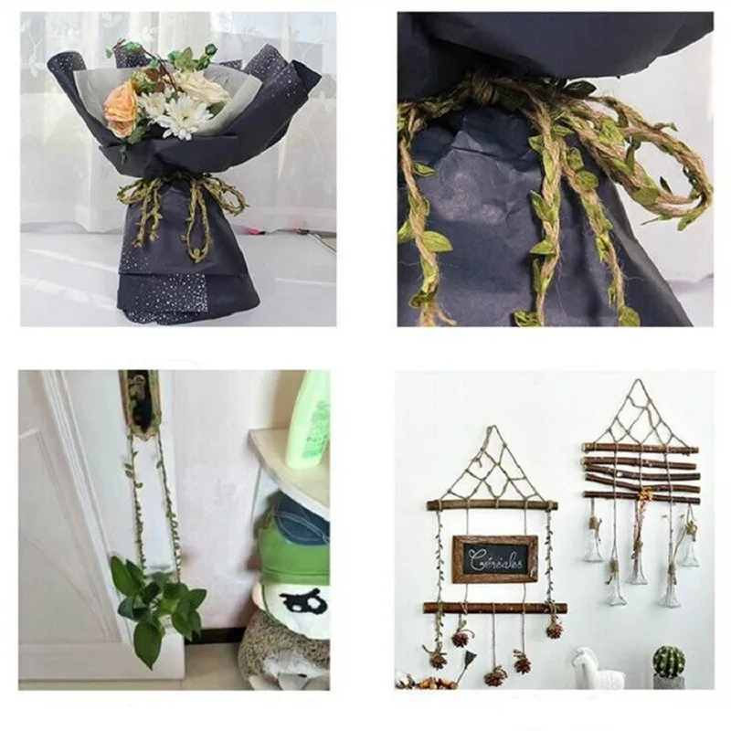 2M 5M Simulation Green Leaves Weaving Hemp Rope DIY Wedding Birthday Wedding Decoration Rattan Gift Bouquet Packaging Rope 5mm