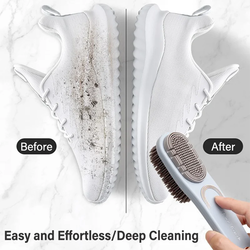 Double-Sided Shoe Brush Soft Bristled Cleaning Brush Silicone Brush Head Long Handle Brush Clothes Shoes Household Cleaner Tools