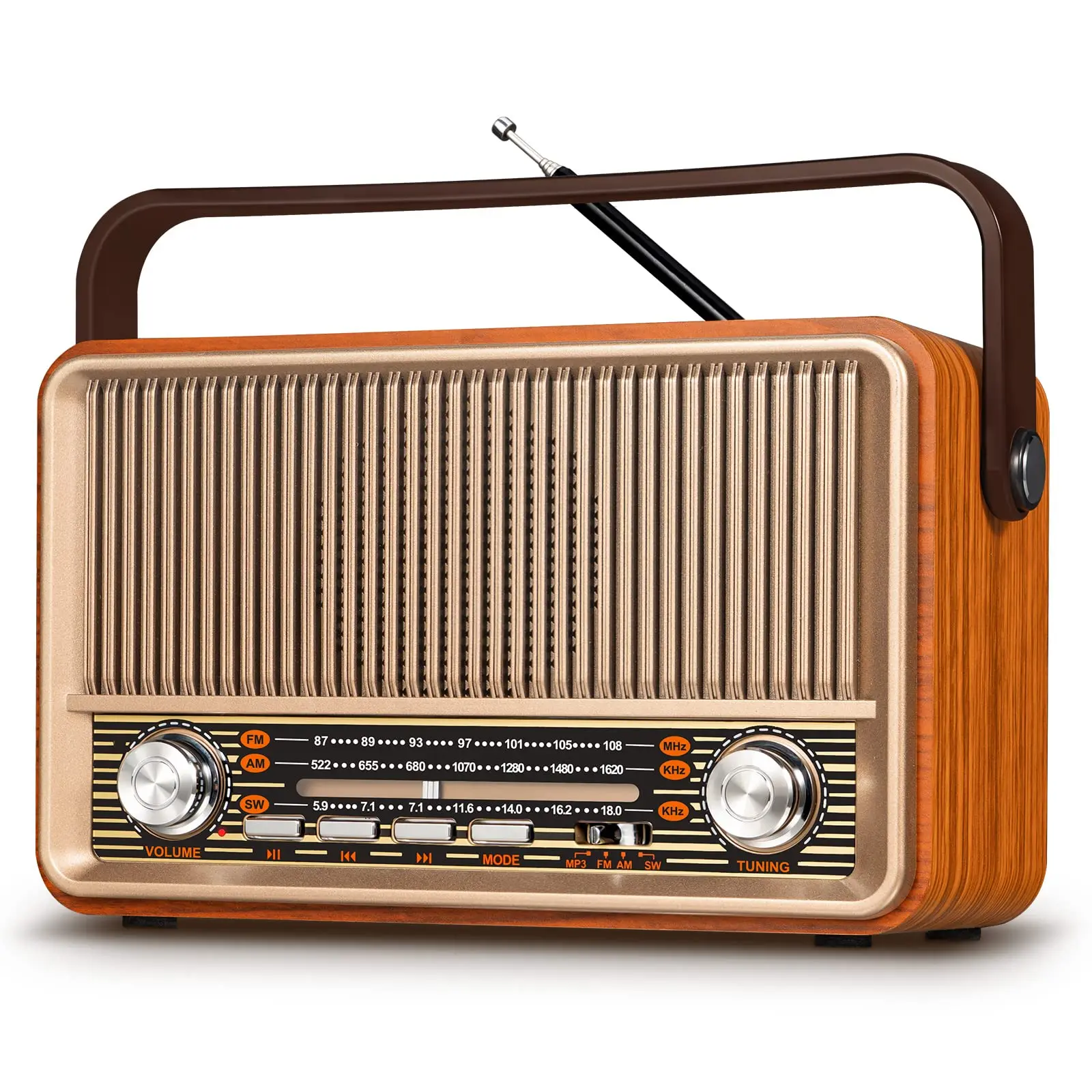 PRUNUS J-120 Radio Portable AM FM, Transistor Radio Plug in Wall Powered Radio for Home Outdoor,Retro Vintage Bluetooth Speaker