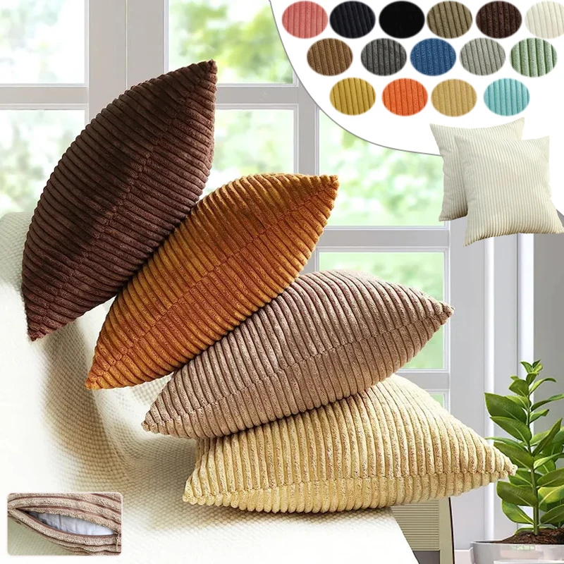 

Soft Plush Pillow Cover Solid Striped Throw Pillow Cover Livingroom Bed Chair Home Decor Without Core Cushion Cover Washable베개커버