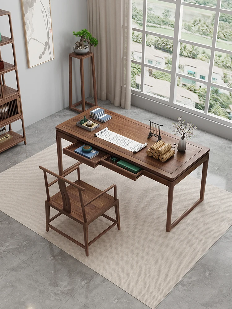 new Chinese black walnut wood desk chair combination modern all solid wood desk log calligraphy painting table Zen furniture