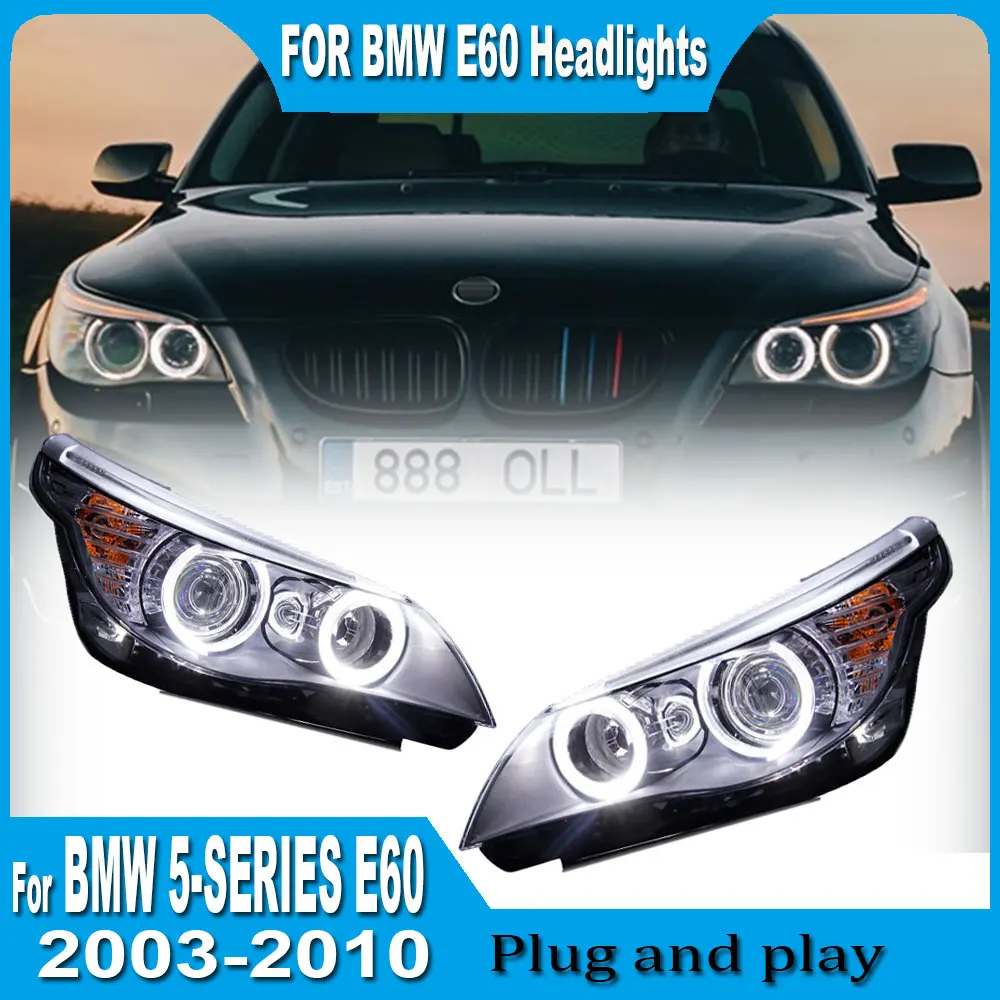 Car Model Head Lamp for BMW E60 Headlights LED 2003 2004 2005 2006 2007 2008 2009 2010 523i 530i Angel Eye DRL Auto Accessories