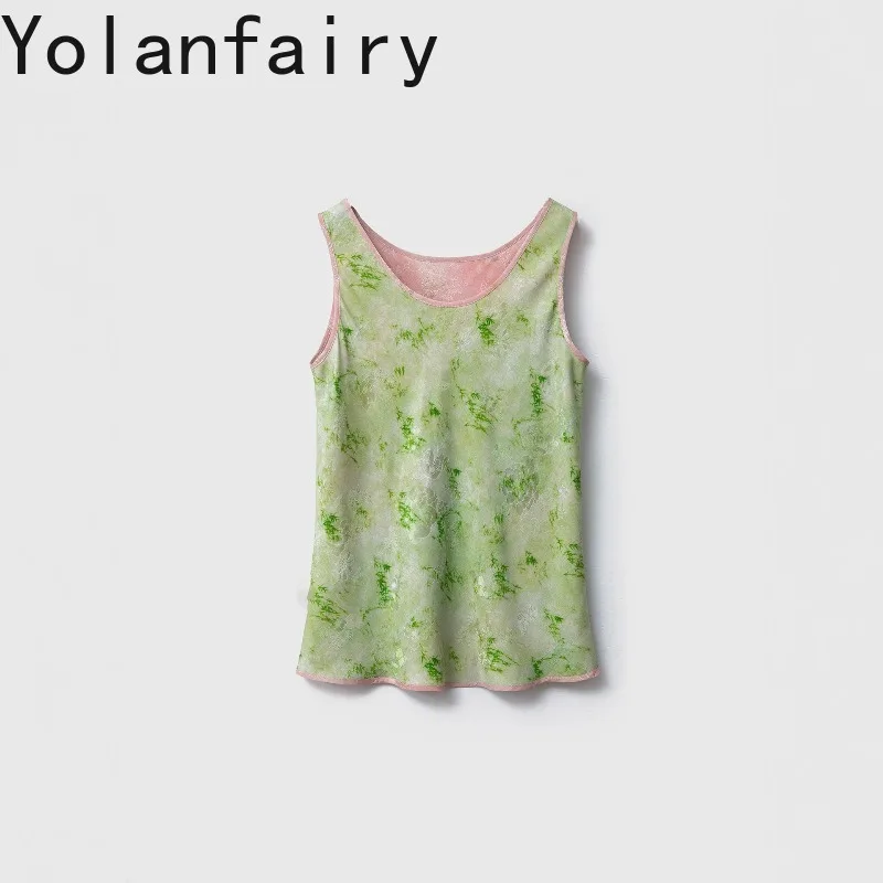 YOLANFAIRY Luxury 100%Mulberry Silk Tank Tops Woman Hollow Sangbo Satin Silk Women's Tanks Reversible Jacquard Sleeveless Blouse