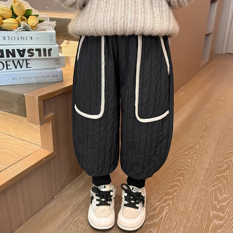 Girls' Velvet Pants Winter Integrated Velvet Children's Outer Wear Thickened Cotton Pants Loose Baby Sweatpants Trousers