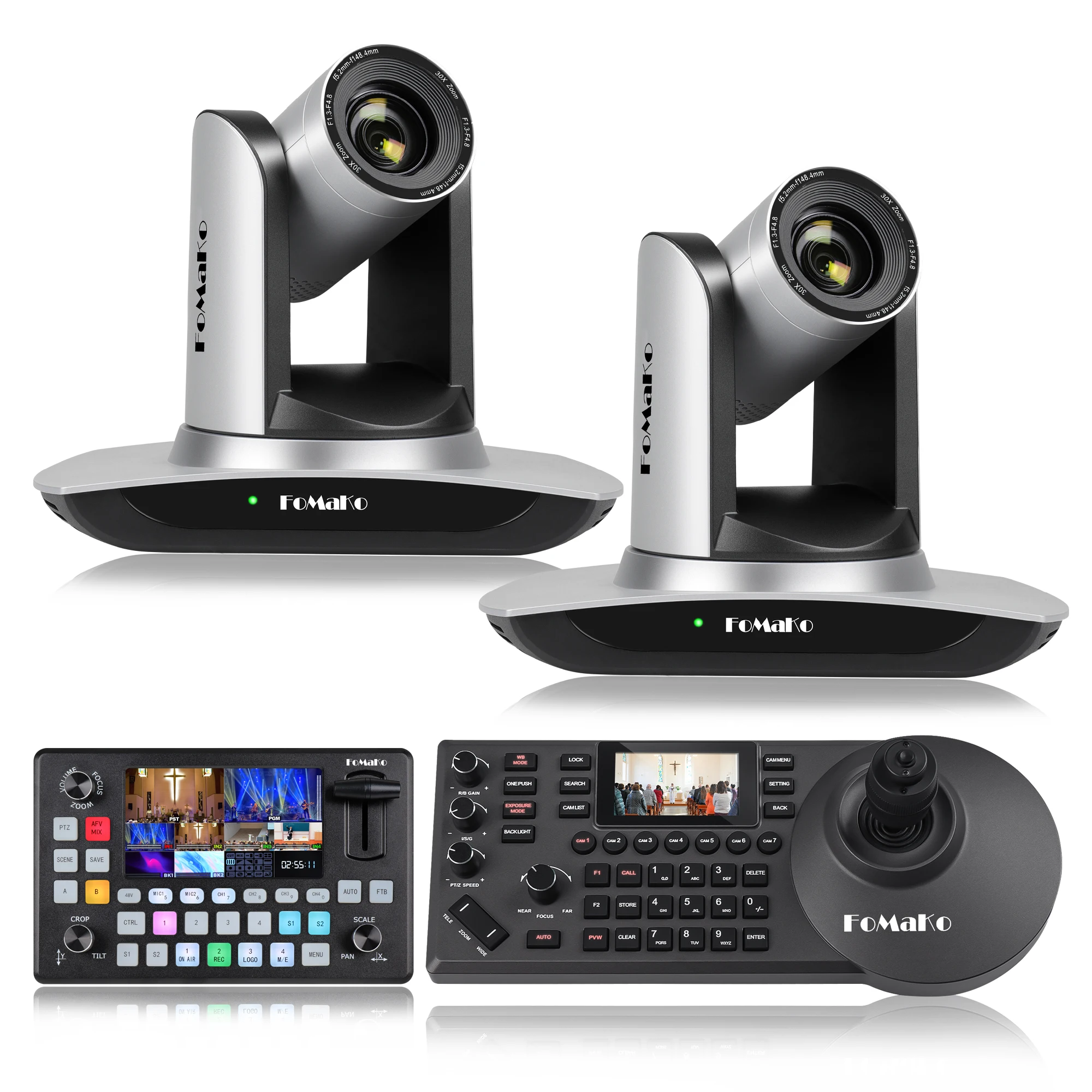 2024 FoMaKo Best Price BH450 FMK30UH 30X HDMI PTZ Camera & Video Mixer Switcher Controller for Churches