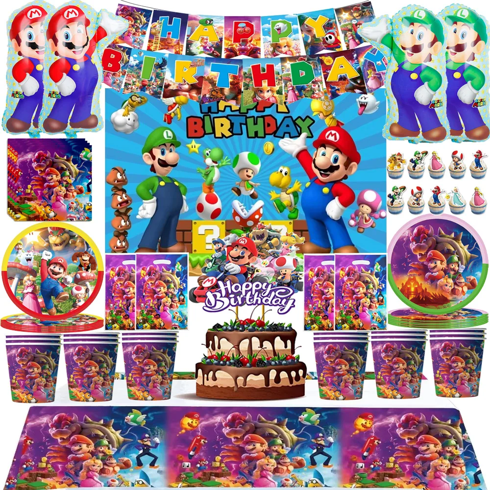 Cartoon Game Super Bros Birthday Party Decorations Marios Film Balloon Tablecloth Cups Banner Baby Shower Kid Gift Party Supplie