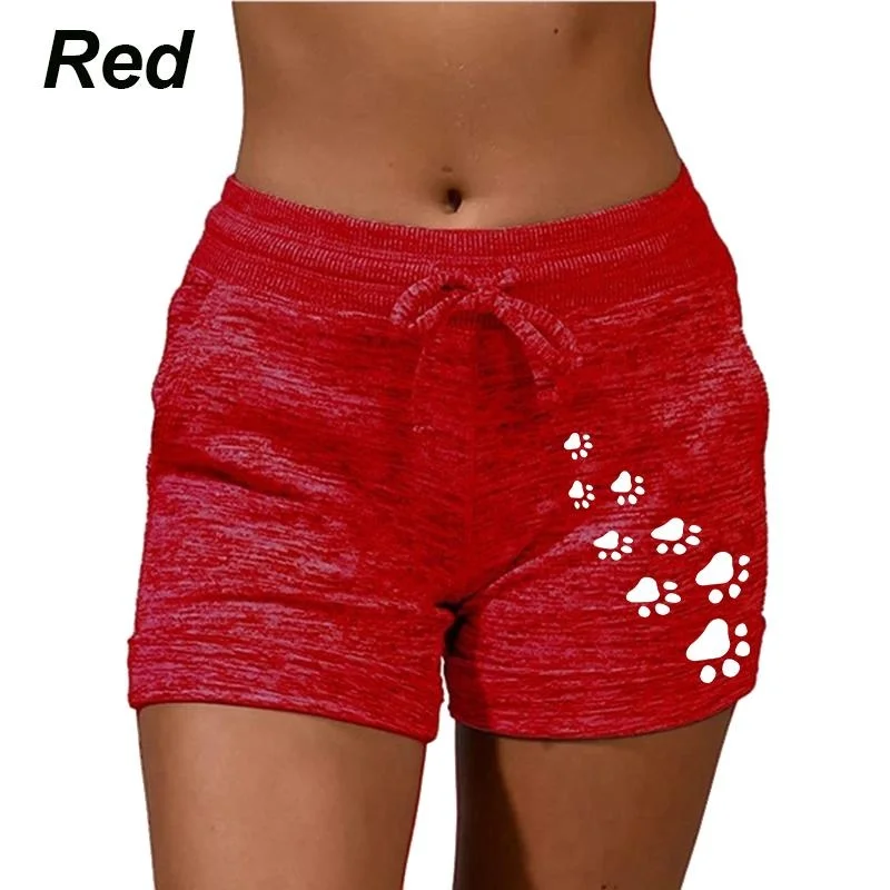 Women's Cat Claw Printed Yoga Shorts with Pockets High Waist Sports Stretch Shorts Elastic Waist Fitness Running Shorts
