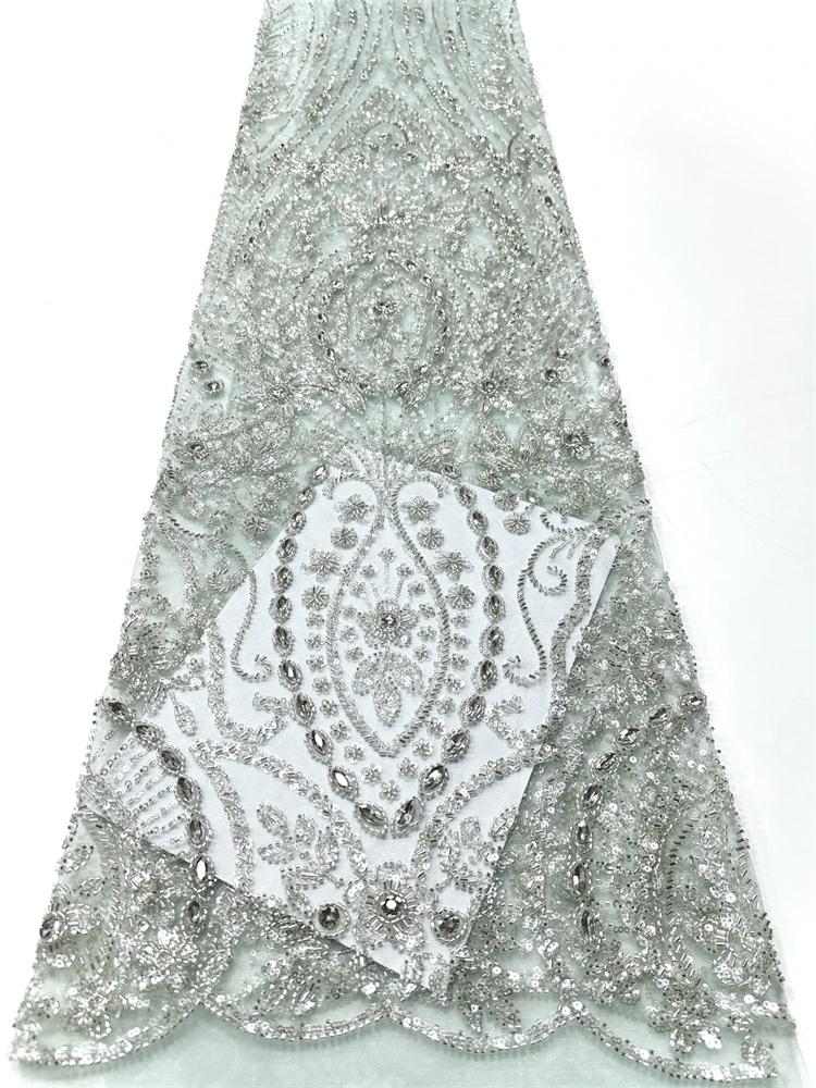 

Hot Sale African Bridal Lace Fabric Sequins Beaded Embroidery Nigerian Groom High Quality French Tulle for Wedding Sewing