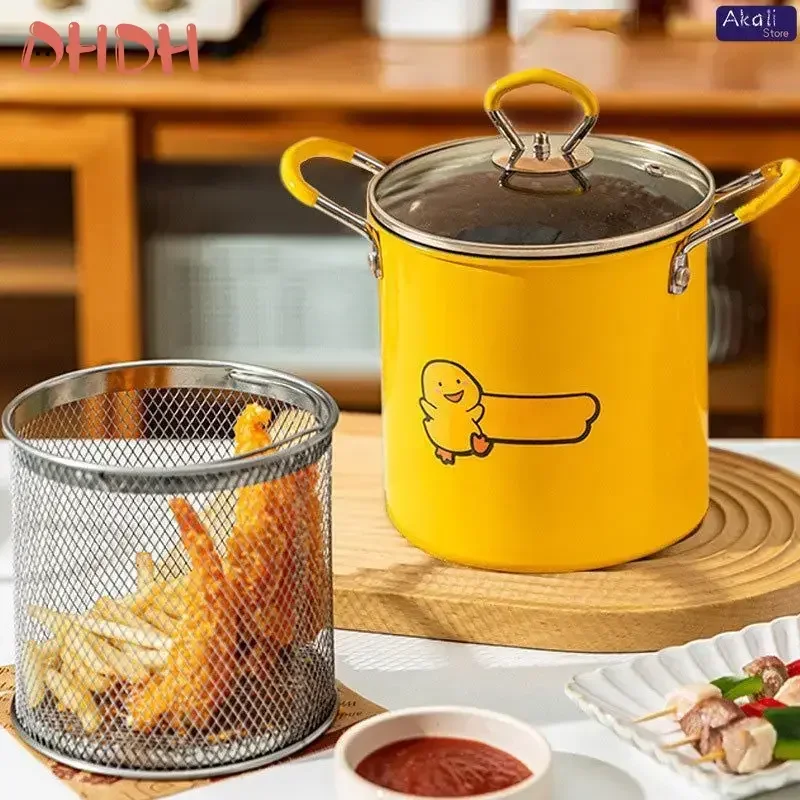 

3L Deep Fryer with Strainer Basket with Anti-scalding Silicone Handle Heat-resistant Deep Fryer French Fries Tools