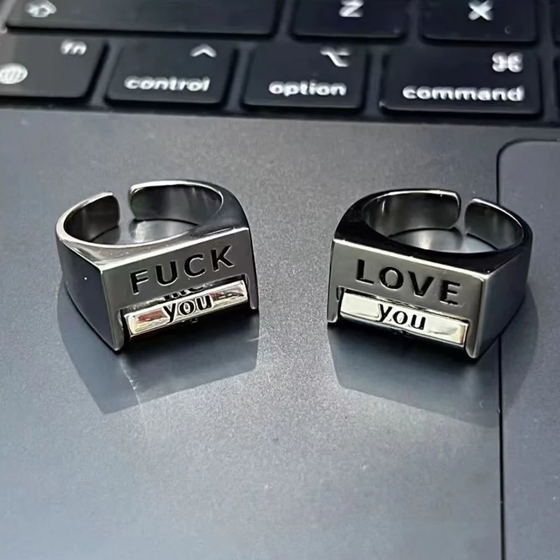 Oppose/Love Everything Ring Rotatable Change Mood Show Mental State Creative Ring Opening Adjustable Ring