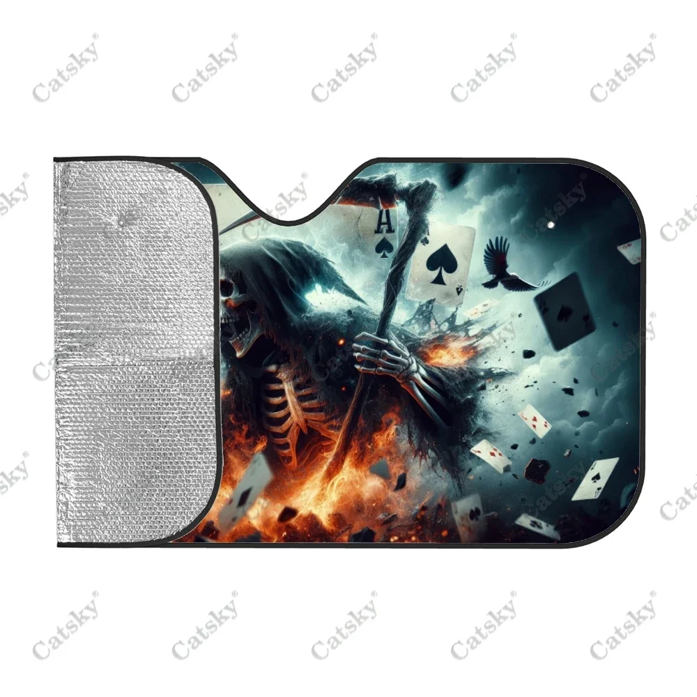 Ace Card with Grim Reaper Car Windshield Sunshade, Front Auto Car Windshield Sun Shade Blocks Uv Rays Sun Visor Protector