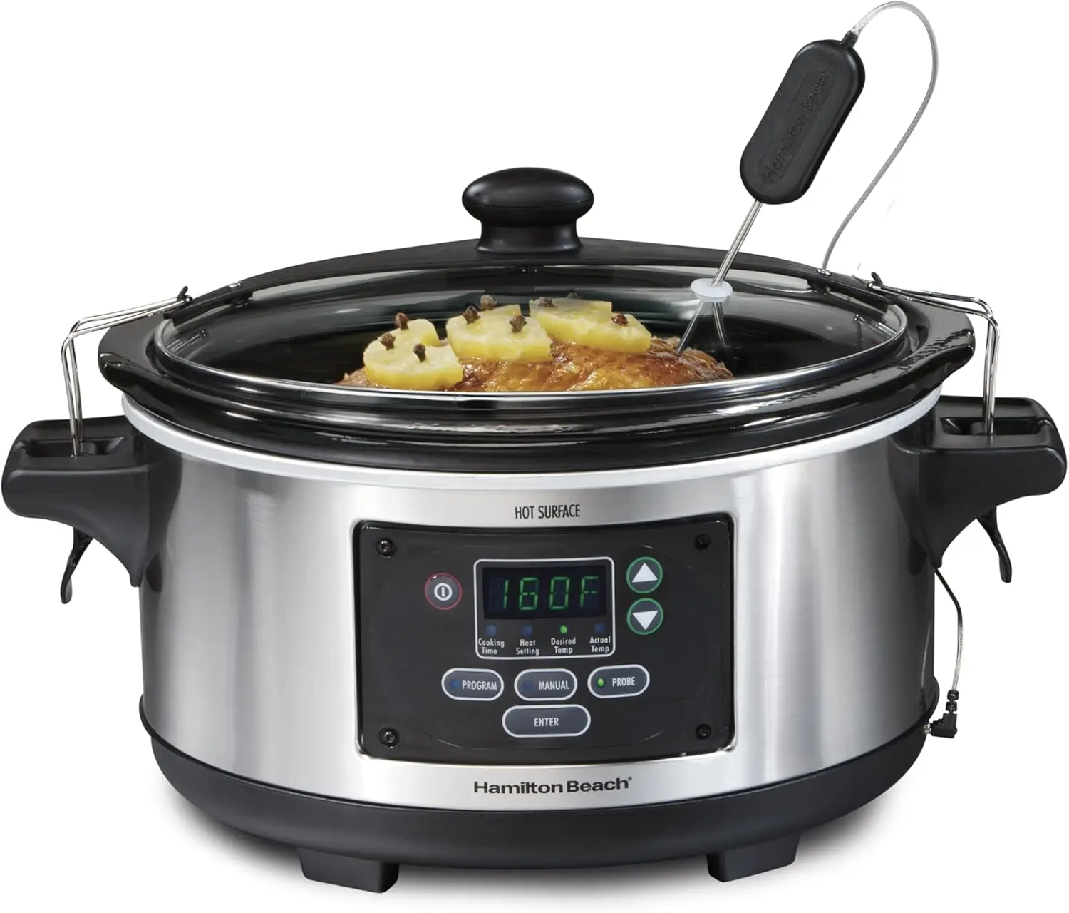 

Portable 6 Quart Digital Programmable Slow Cooker with Lid Lock, Temperature Probe, Dishwasher Safe Stainless Steel