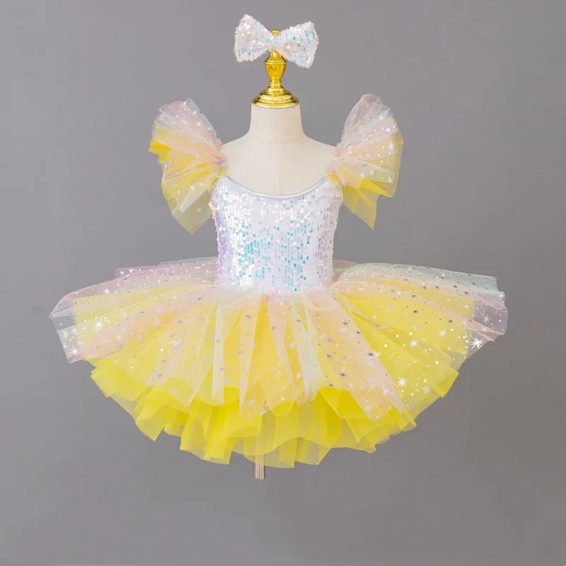 子供社交ダンス服スパンコール付きモダンダンスチュチュドレス女の子ダンス衣装ステージウェアウェディングプリンセスドレス