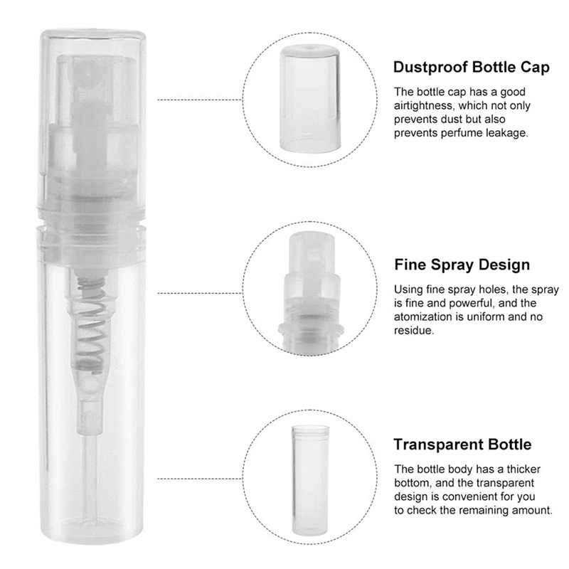 زجاجة رش بلاستيكية شفافة ، بخاخ صغير لتعبئة مستحضرات التجميل ، زجاجات ، حاوية سائل للتفتيت ، متينة ، 3 ~ ، 80 ~