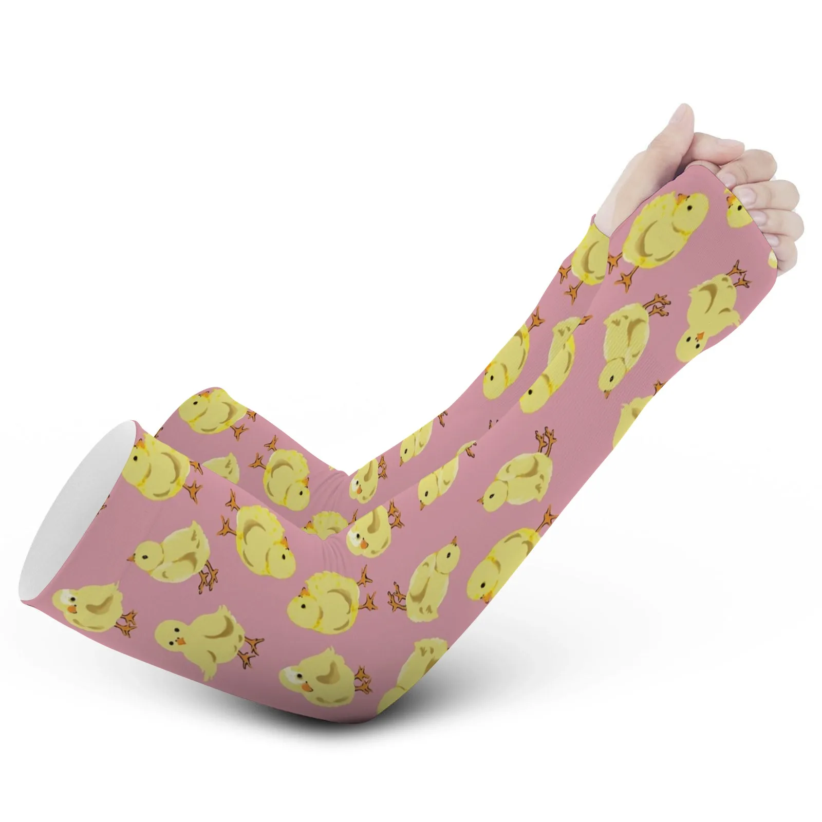Vintage Fashionable Pink Cute Little Chick Print UV - Protection Breathable Stretchy Arm Sleeves for Outdoor Sports & Activities