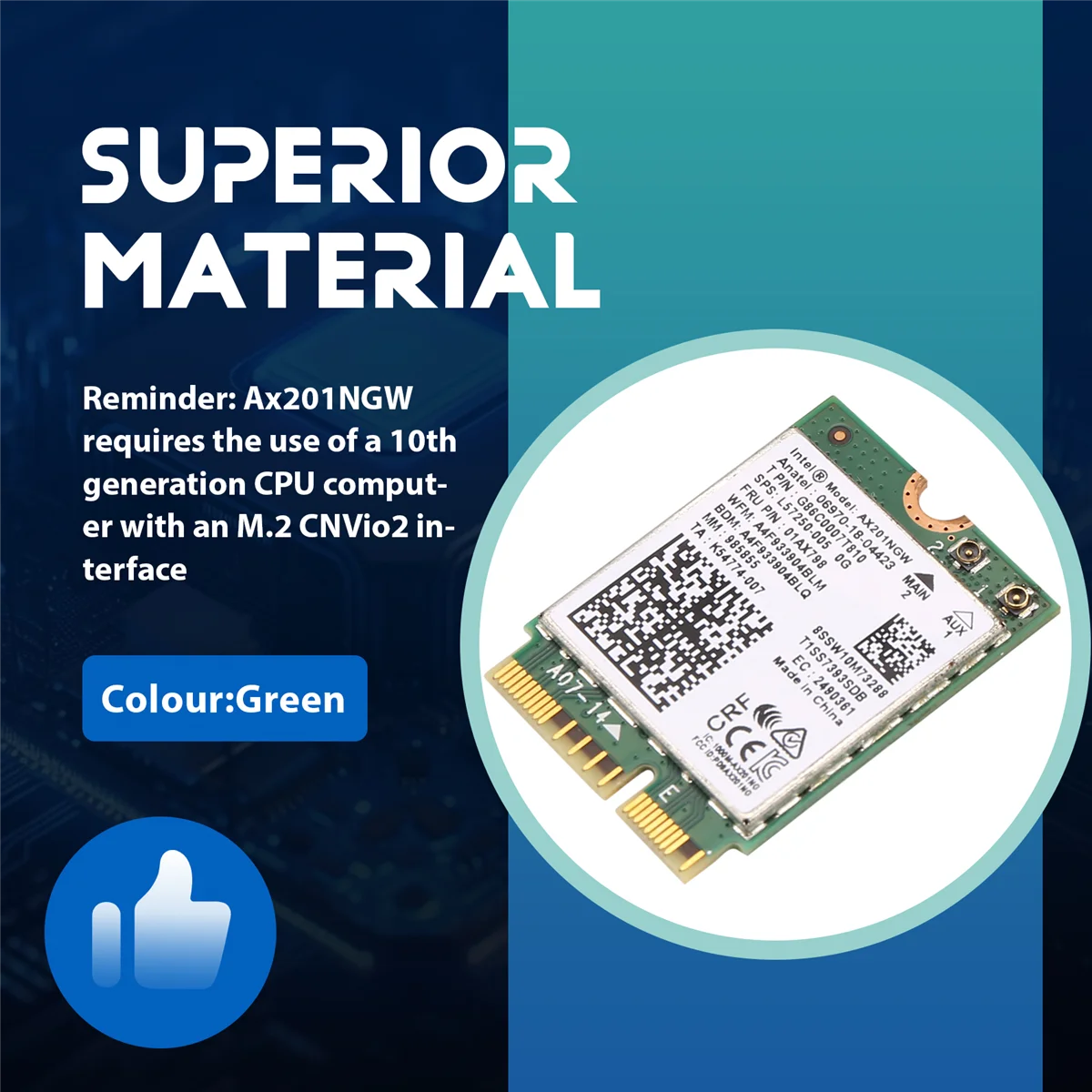 SCLS Wifi Card Ax201 Ngw with Antenna Wifi 6 3000Mbps M.2 Cnvio2 Bluetooth 5.1 Wifi Adapter for Windows10