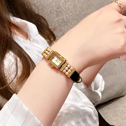 Montre à quartz en cuir étanche pour femme, bracelet de perles, horloge de luxe, personnalisation avancée