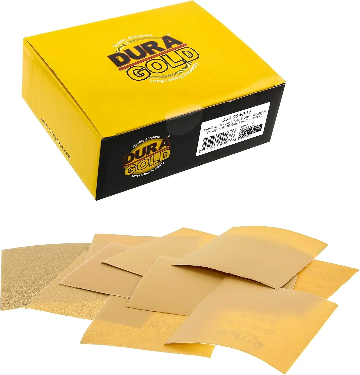 

1/4 Sheet Sandpaper 40 Pack 80-1000 Grit with Hook & Loop Backing for Woodworking Automotive Palm Sanders