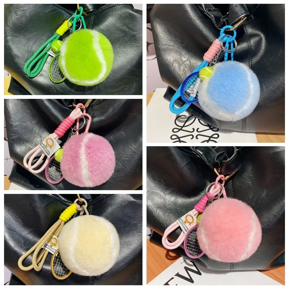 Plush Tennis Ball Plush Pendant Backpack Hanging Anti Lost Rex Rabbit Fur Keyrings Trinket Jewelry Plush Tennis Keychain