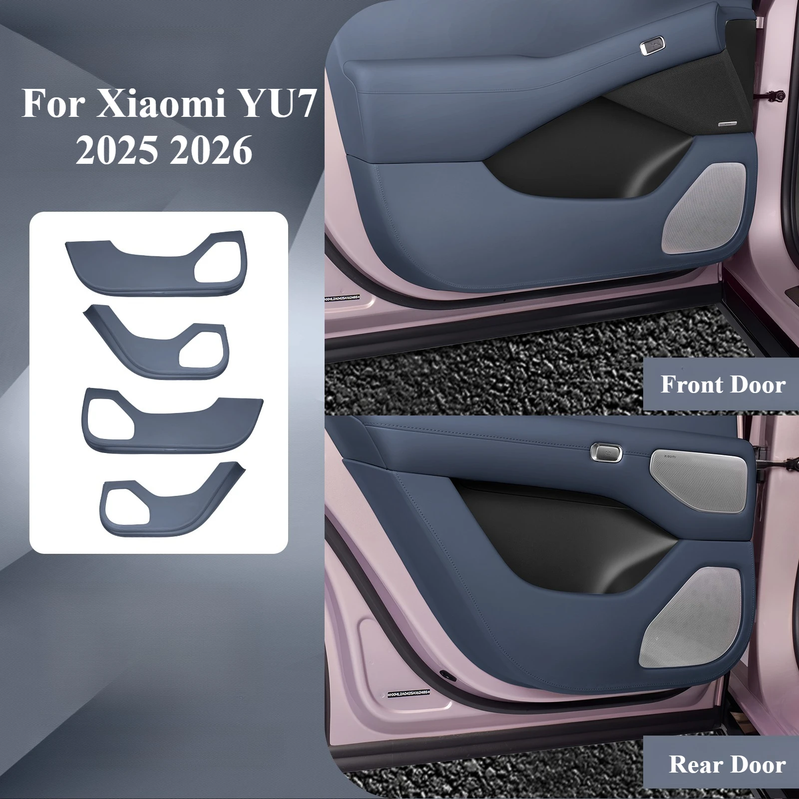 Car Door Anti Kick Pad Protective Cover Leather Wrapped ABS Anti-dirty Four Doors Edge Protector For Xiaomi YU7 2025 2026