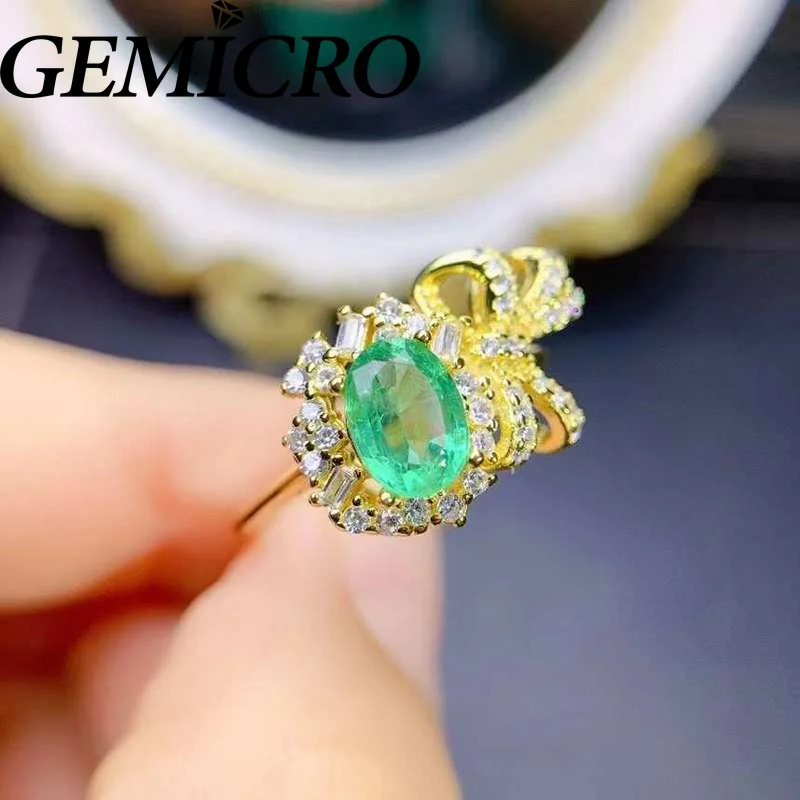 

Gemicro 925 Sterling Silver Jewelry High Quality Classic 5*7mm Columbia Emerald Ring as Wedding Couple Gifts Romantic Crystals