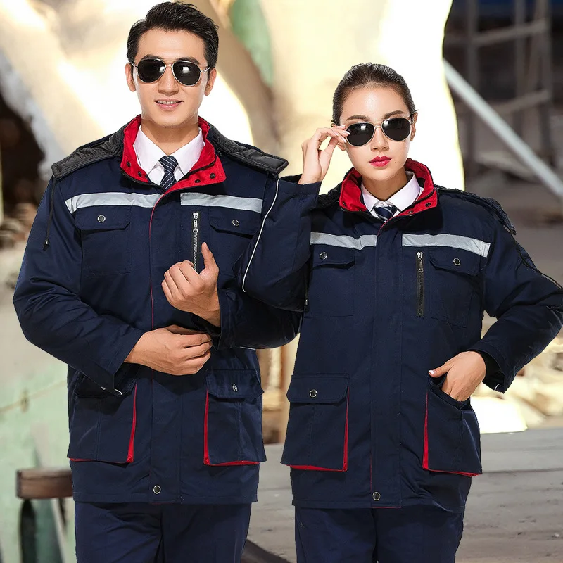 Abbigliamento da lavoro invernale multi tasca riflettente di sicurezza cappotto da lavoro cella frigorifera lavoratore uniforme giacca da lavoro con