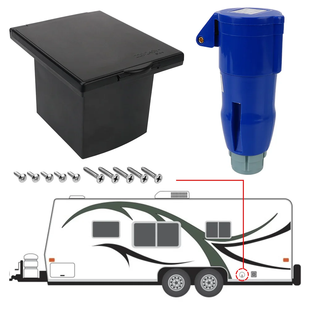 

For RV Camper Marine Plug Socket With Cover 220V-240V 16A Waterproof External Flush Hook Up
