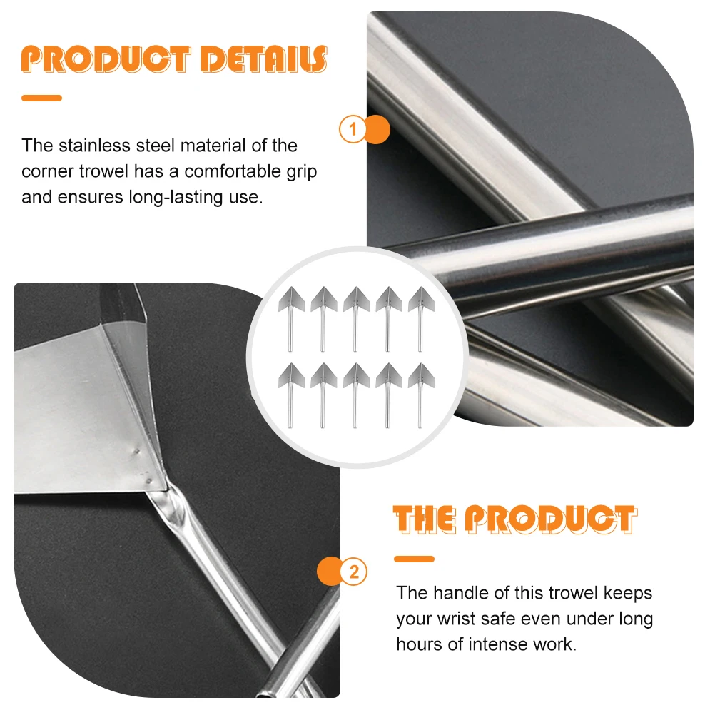 

10Pcs Professional Corner Trowels Stainless Steel Outside Tools Wall Finishing Blades