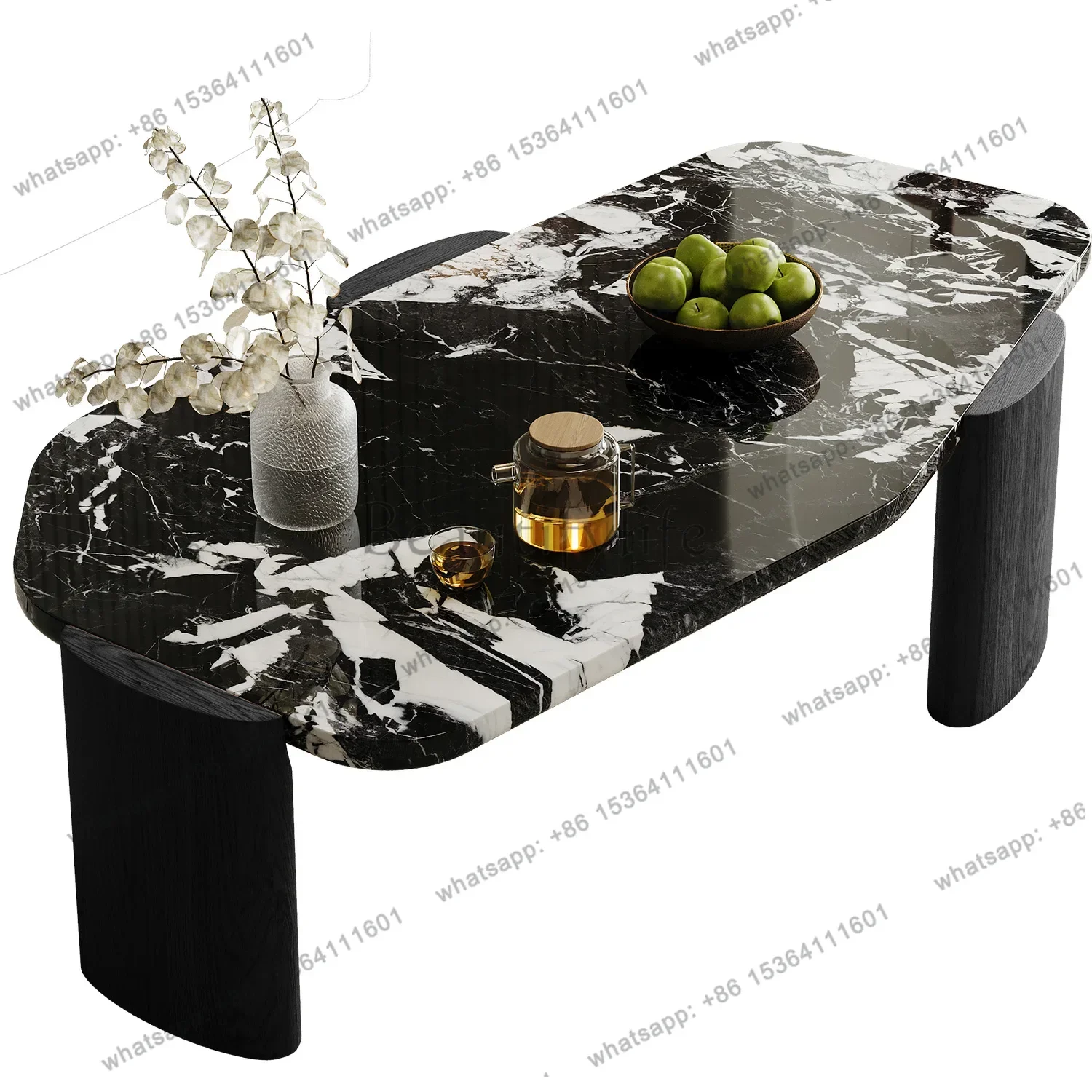 

Retro natural travertine coffee table, marble black, Roman travertine solid wood, tea table