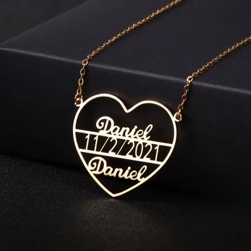 

Custom Two Names Heart Necklaces For Women Men Stainless Steel Customized Necklace Pendant Personalized Neck Jewelry Gift