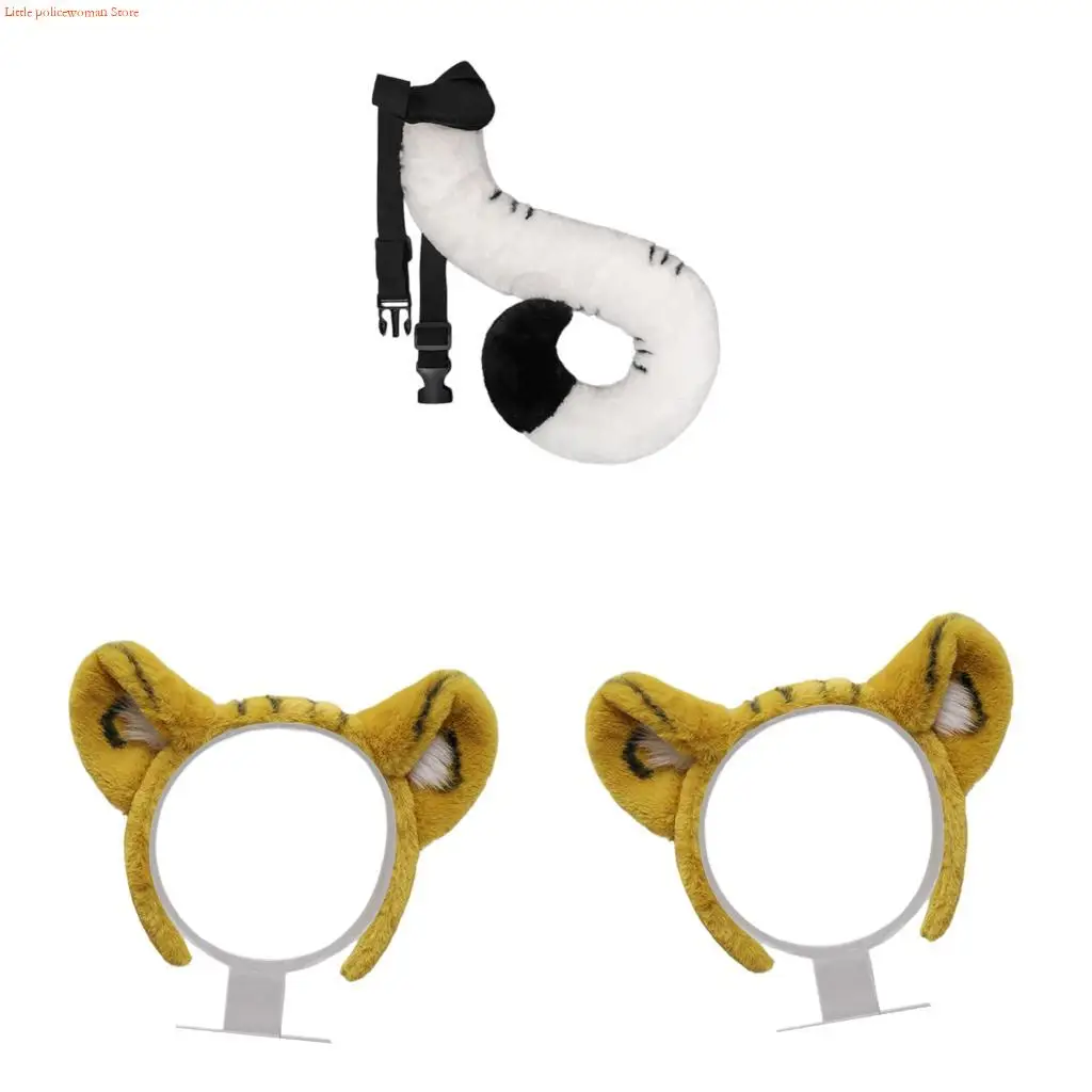 F92D Halloween Tigers Costumes Set Tigers Ears Headband Gloves Animal Tail Set Gift