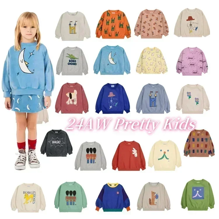 In Stock！BC Sweatshirts 2024 AW New  Boys and Girls Long Sleeve T-shirt  Cartoon Printed Top Sweatshirts Hoodie