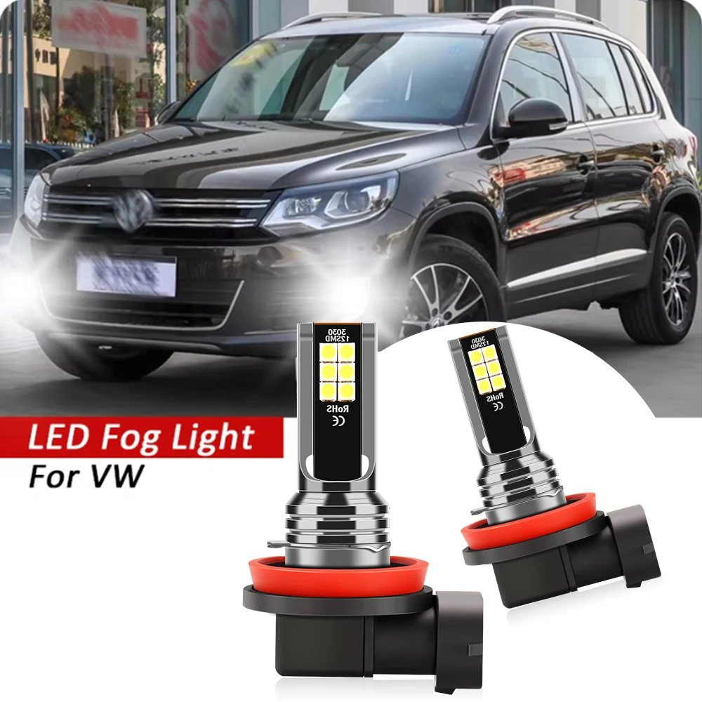 2pcs LED Fog Lights Car Front Bulb H8 H11 H16JP White 6000K 12V For Volkswagen VW Touareg Golf 4 5 3 GTI POLO CC Passat B5 B6 B7