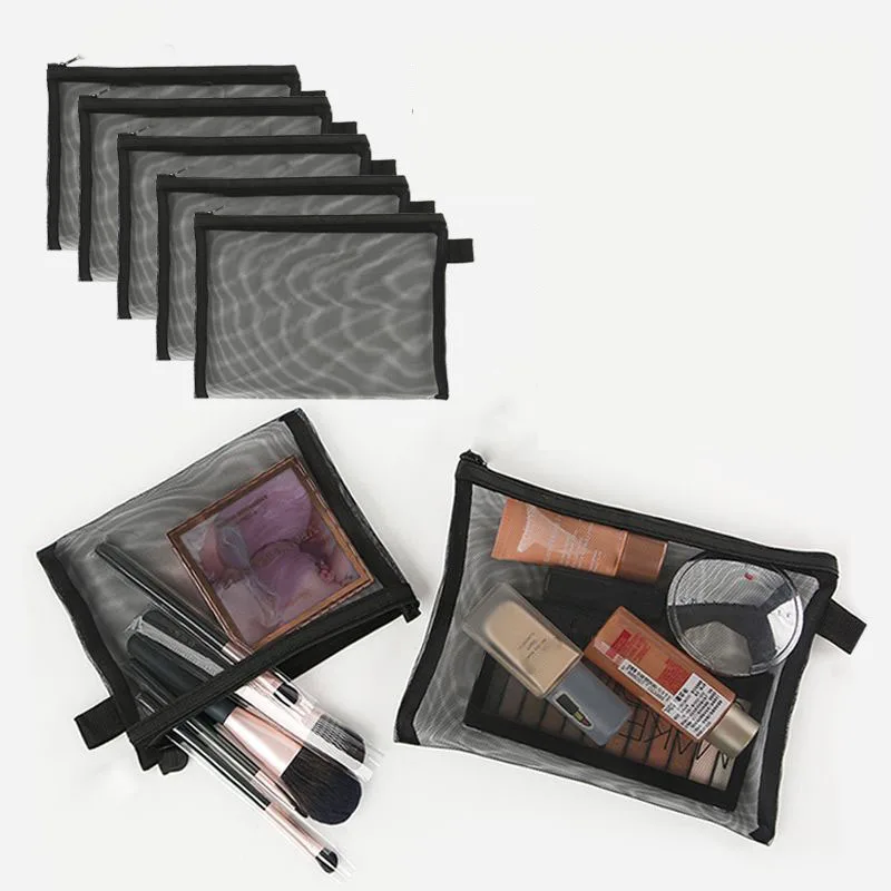 

1pcs Unisex Mesh Clear Cosmetic Bags Small Large Black Makeup Bag Portable Travel Toiletry Organizer Case Lipstick Storage Pouch