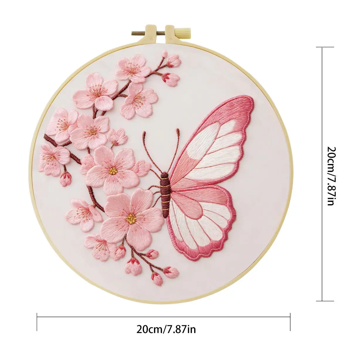 1 Stück 20x20 cm/15x15 cm 7,87/6,3 Zoll Pfingstrosen-Schmetterling-Stickerei-Starter-Kit DIY-Kit DIY-Stickerei-Set für Anfänger – Detail 4