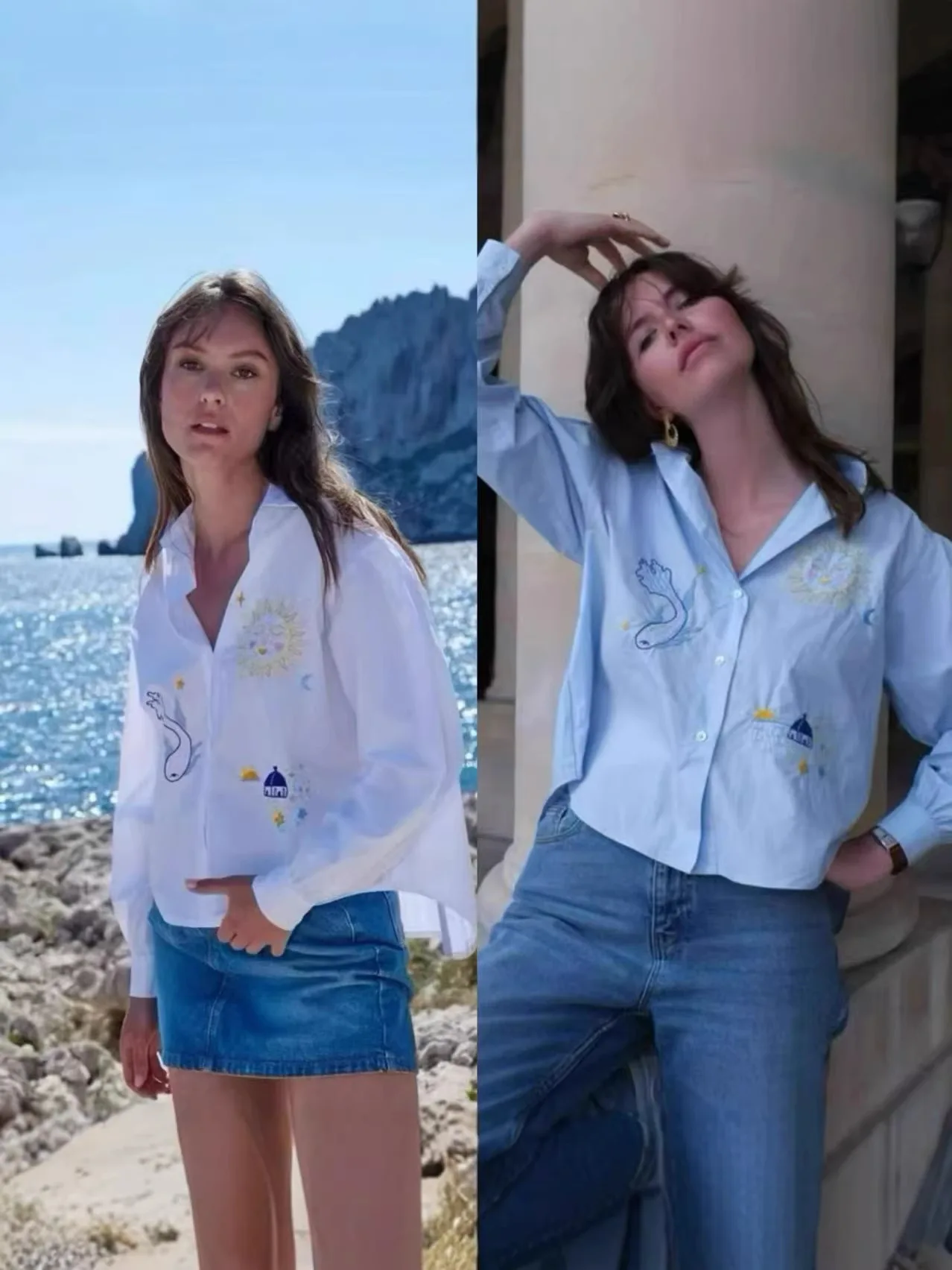 Withered 2026 Spring/summer New Product Short Style Stylish And Fun Embroidered Cotton Shirt Top For Women