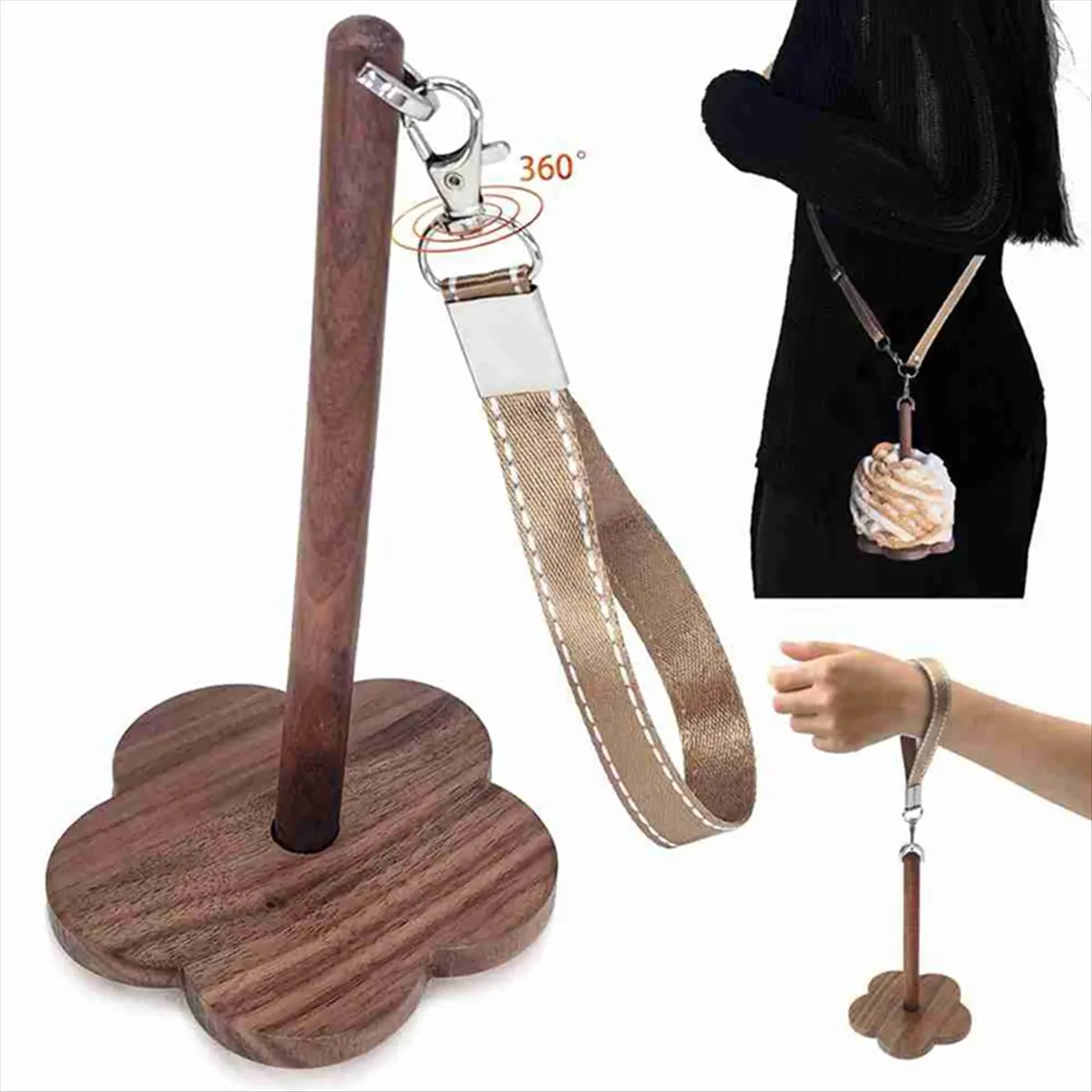 A72P Yarn Holder, Portable Wrist Yarn Ball Stand with Wristband Wooden Twizzling Yarn Organizer Storage for Craft Love