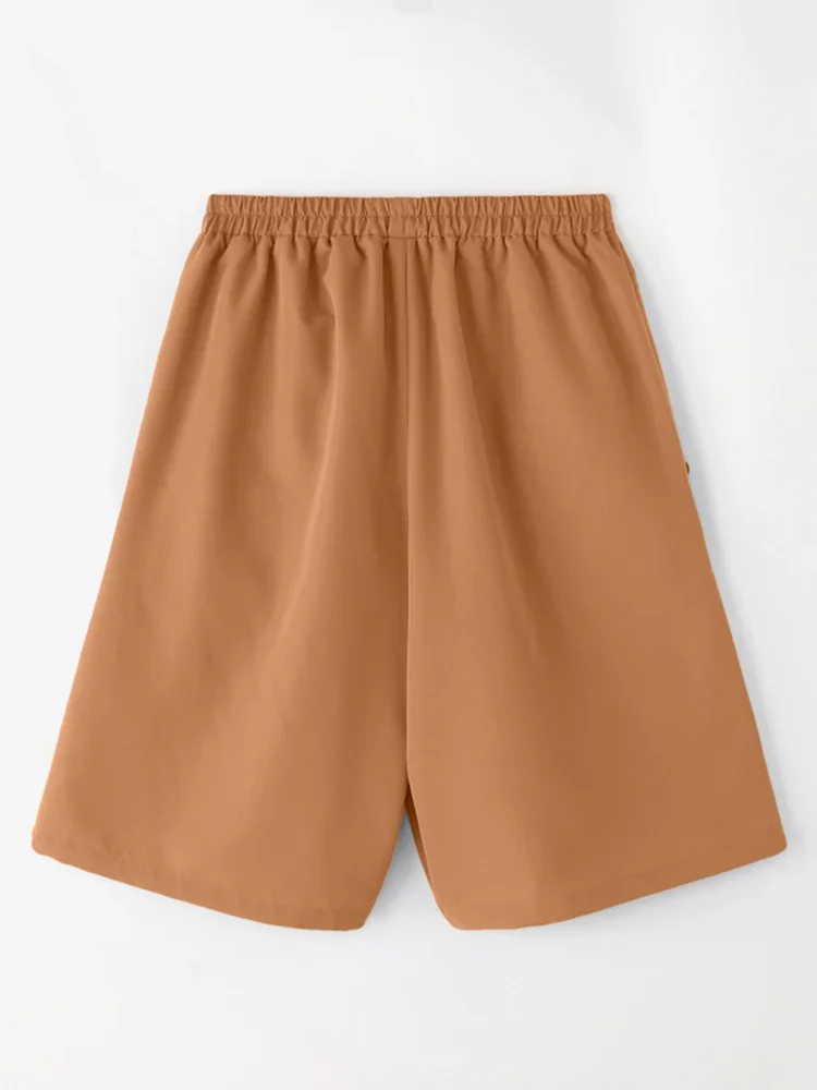 ZANZEA 2025 Summer Women Solid Half Shorts Fashion Elastic Waisted Button Short Pants Casual Pocket Overalls Korean Bottoms