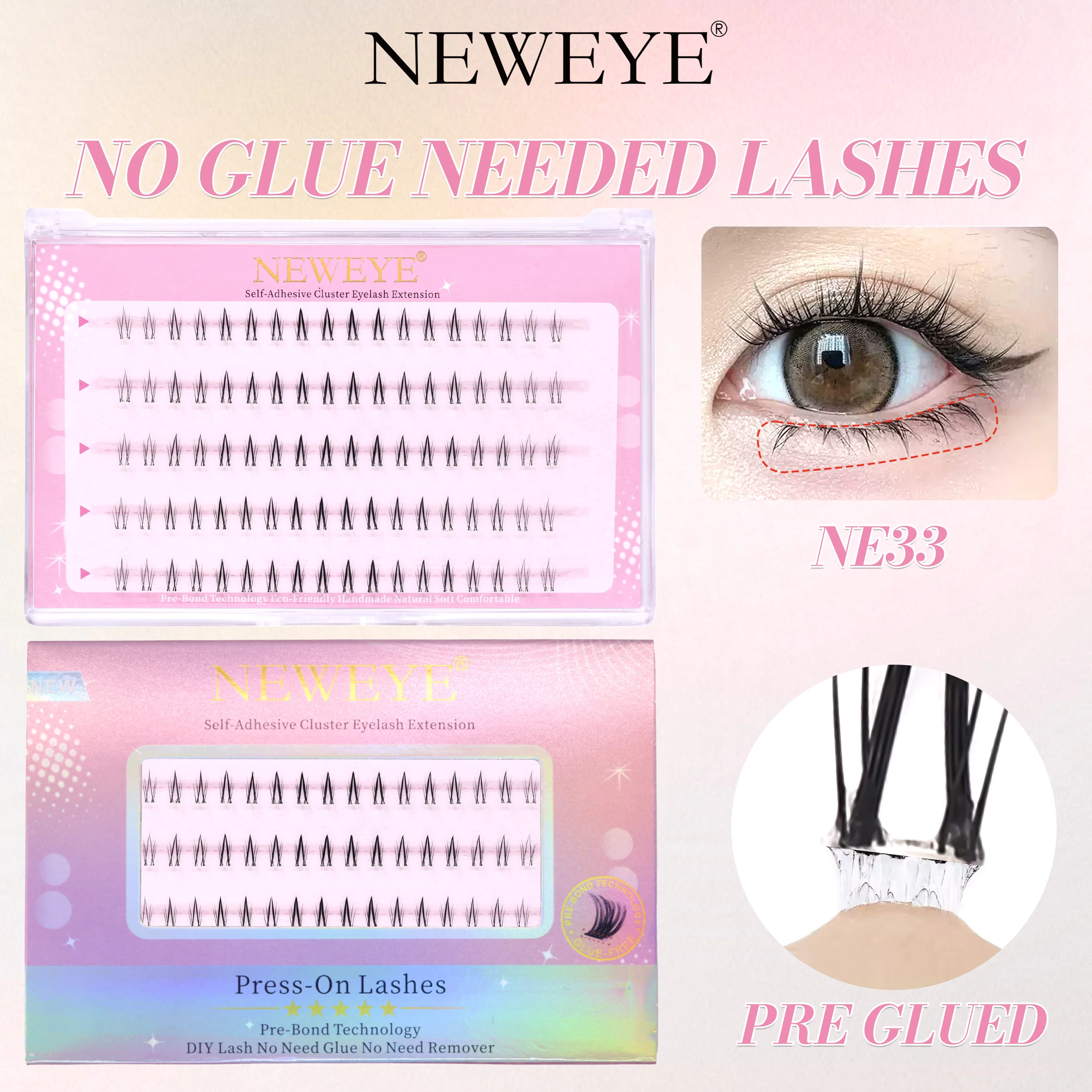 

FindLove New Bottom Lashes Style Crescent Lower Lashes Pre Bond Glue Free Eyelashes Extension 100% Handmade Comfortable Wear