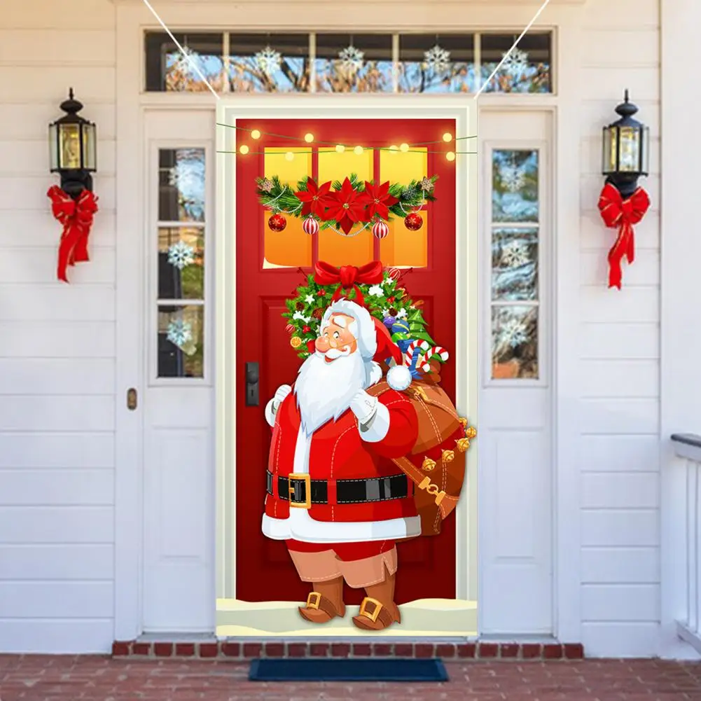 Christmas Door Banner Polyester Door Banner Festive Santa Claus Door Banner for Christmas New Year Celebrations for Family