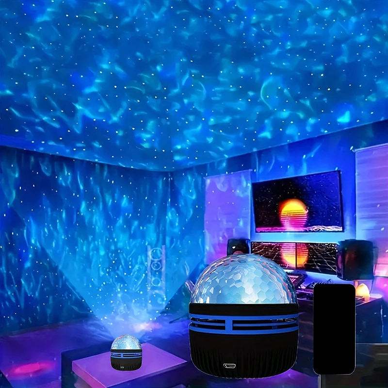 LED Night Lights Starry Projector Galaxy Ocean Wave Projector with Remote Control USB Aurora Light 360° Rotating Lighting Party