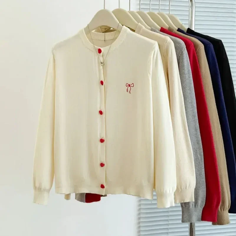 Moda manica lunga maglione lavorato a maglia cardigan da donna o-collo nero ricamo maglione lavorato a maglia cardigan donna top abbigliamento donna Q928